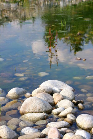 Stones on the river.Breakthrough Bialka river.Polandの写真素材