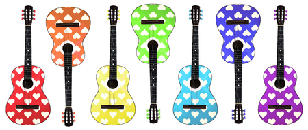 Acoustic guitar with heart pattern isolated on whiteの写真素材