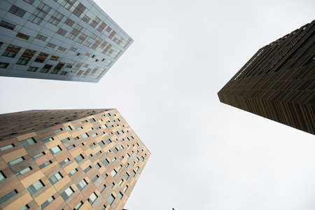 Epic Abstract Buiding with pattern. Three modern buildings in Barcelona. Futur