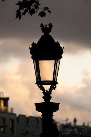 Lamp in the night. Streetlights. Lamp post. Lantern. European old city lamp.の写真素材