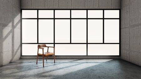 Chair in concrete room loft style with daylight window. 3D illustrationの写真素材