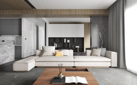 large luxury modern interior of living room.3D illustration