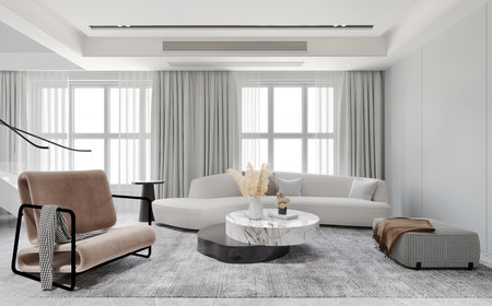 Luxury modern interior of living room.3D illustration