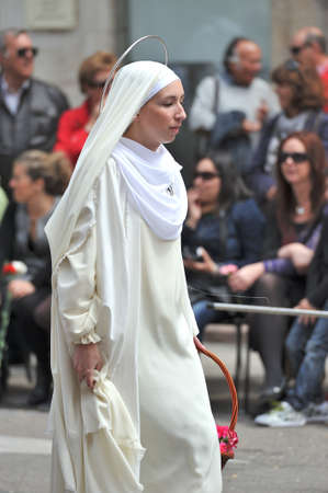 VALENCIA, SPAIN - APRIL 24, 2011: Moments of the Easter Sunday parade during the Easter Marinera of...