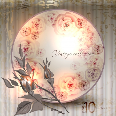 vector vintage a retro a vignette with rosesのイラスト素材