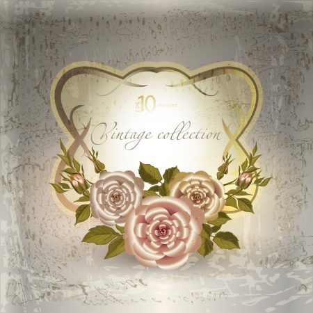 vector vintage a retro a vignette with rosesのイラスト素材