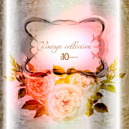 vector vintage a retro a vignette with rosesのイラスト素材