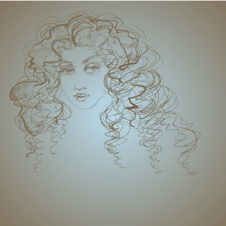 drawing with a portrait of the young, beautiful girlのイラスト素材