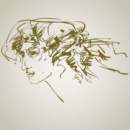 drawing with a portrait of the young, beautiful girlのイラスト素材