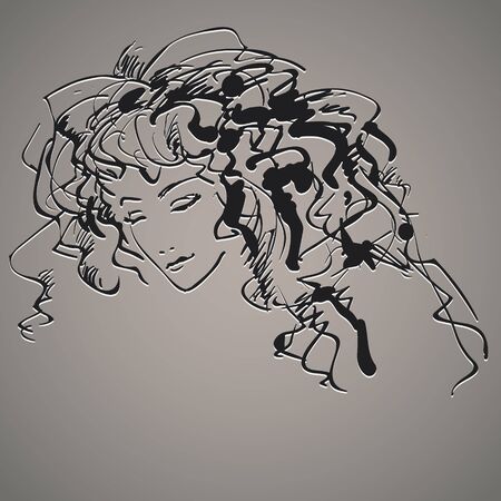 drawing with a portrait of the young, beautiful girlのイラスト素材