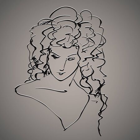 drawing with a portrait of the young, beautiful girlのイラスト素材
