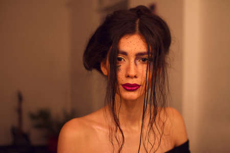 beautiful elegant brunette. portrait, makeup.の写真素材