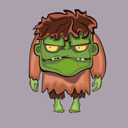 halloween green frankenstein in brown shirt, white teethの写真素材