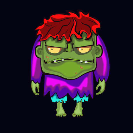 halloween green frankenstein in purple shirt and blue pants, white teethの写真素材