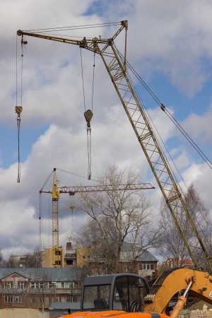 Construction site with tower cranesの写真素材