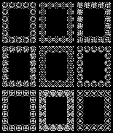 A collection of nine rectangular frames based on Celtic knotsのイラスト素材