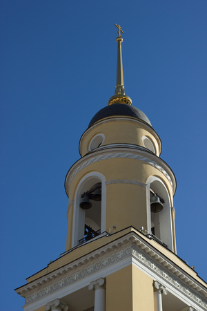 Bell tower of the Greater Church of the Ascension in Moscow, Russia. The church is a landmark of Bolshaya Nikitskaya Street and Nikitskiye Vorota Square.の写真素材