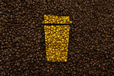 flatlay of empty coffee texture background, roasted beans, with cup shape, high resolutionの写真素材