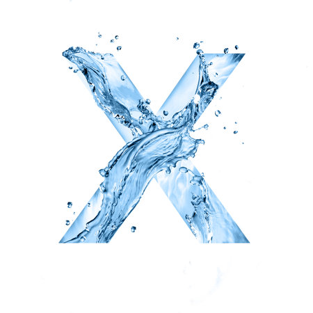 stylized font, art text made of water splashes, capital letter x, isolated on white backgroundの写真素材