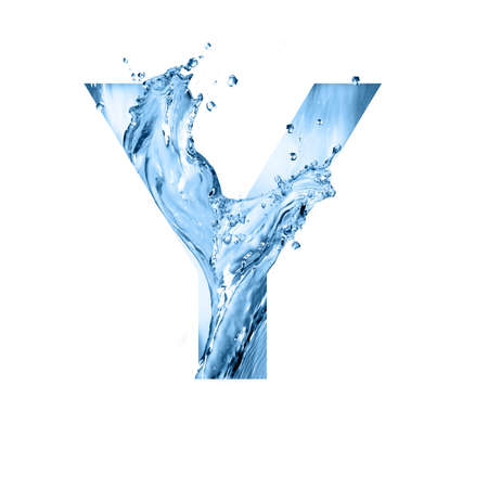 stylized font, art text made of water splashes, capital letter y, isolated on white backgroundの写真素材