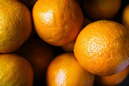 Set of ripe oranges. Citrus fruit. Food with vitamin c.の写真素材