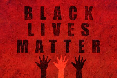 Black lives are important. Design with a powerful message against racism and different black and white hands raised in the air asking for equality.の写真素材