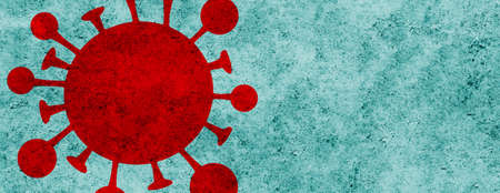 Coronavirus Covid 19 outbreak influenza background. Panoramic design of flu COVID-19 virus cell with copy space.の写真素材
