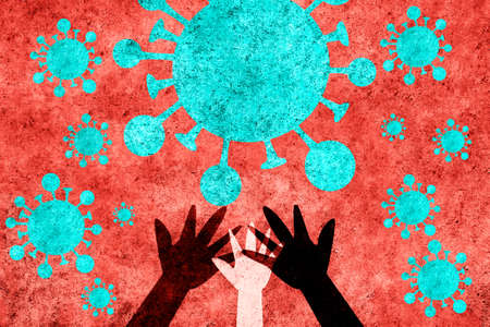 We are all called to action against virus covid-19. United hands from around the world united to defeat and fight the coronavirus.の写真素材