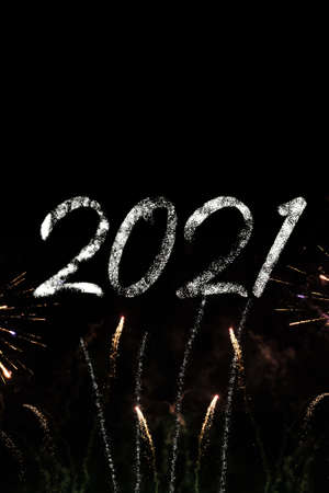 Happy new year 2021 with firework background, isolated with space for text, copy space. Poster,...