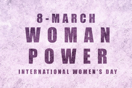 Women's Day text design. 8 March. International Women's Day. Feminist message: Woman power. Feminist design for women's day text for background or wallpaper.の写真素材