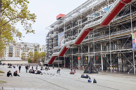 PARIS, FRANCE - October 24, 2017 : Facade of the Centre of Georges Pompidou - modern Art museum, was designed in style of high-tech architectureのeditorial素材