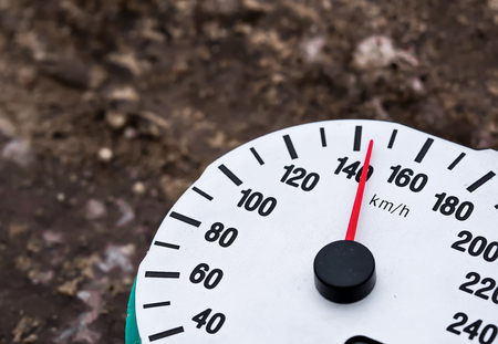 Car speedometer.  High speed concept. car crash. Damaged speedometer