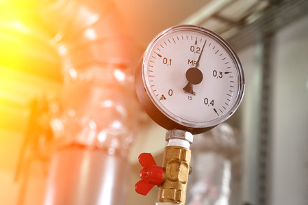 Pressure gauge in the water supply system at the factoryの写真素材
