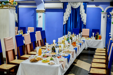 the interior of the caf? in shades of blue