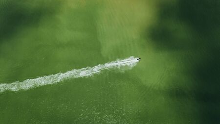 Aerial view of jet ski in the ocean