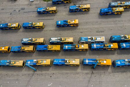 trolleybuses in the Parking lot top view