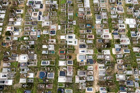 Aerial photo of cemetery graveyard. Top view.