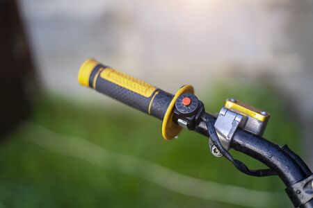 close-up of the steering wheel of enduro  motorcycleの写真素材