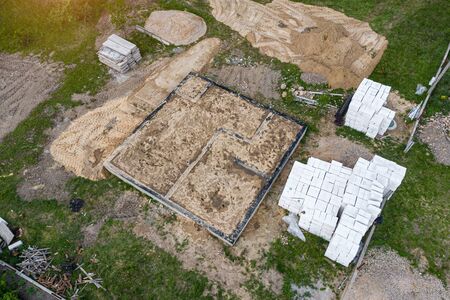 ribbon Foundation of a residential building top view from a droneの写真素材