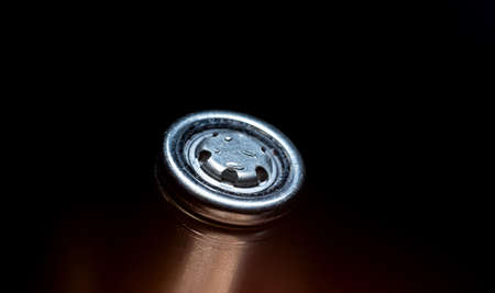 18650 battery close-up on a black background.の写真素材