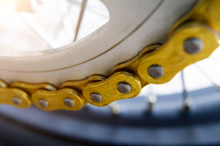 Enduro motorcycle exhaust system close-up.の写真素材