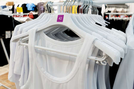underwear hanging on a hanger in the store.の写真素材
