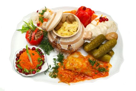 Various meal on the big dishの写真素材