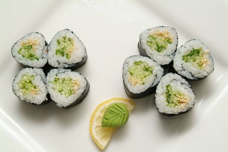 Traditional the Japanese meal sushi on a white backgroundの写真素材