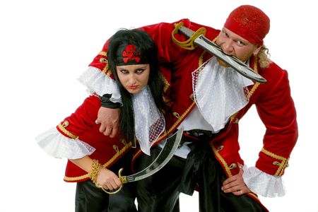 The strong man and the passionate woman on a white backgroundの写真素材