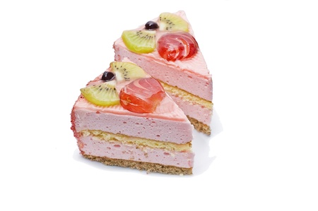 Magnificent cake with a different stuffing on a white backgroundの写真素材