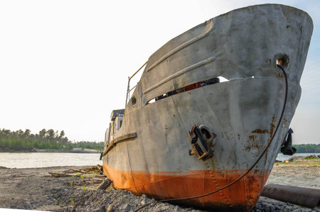 Old ship thrown ashoreの写真素材