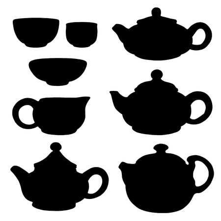 Black silhouettes of devices for the tea ceremony. Tea, Teapot, Cup. China, East. Vectorのイラスト素材