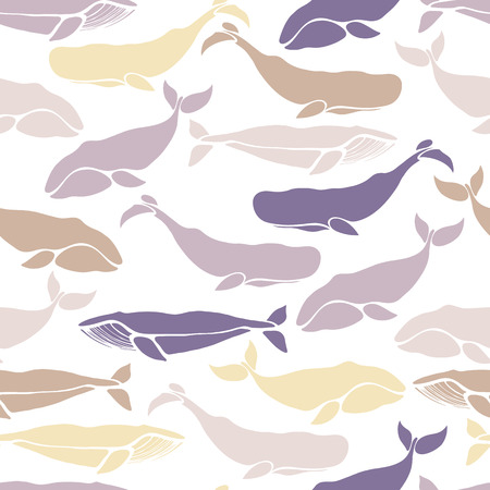 Seamless pattern with whales. Bowhead whales, the sperm whale, the blue whale. Silhouettes of sea mammals.のイラスト素材