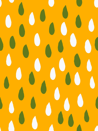 Seamless pattern with raindrops in yellow, green, white colors. Sketch style. Hand Drawn. Ink. Vector illustration.のイラスト素材